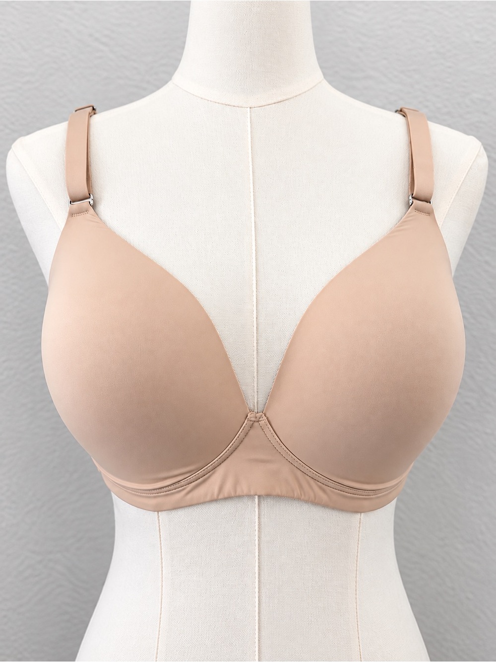 Soma T-Shirt Bra Wireless 36C Beige Adj Straps Light Padding Plunge Hook & Eye